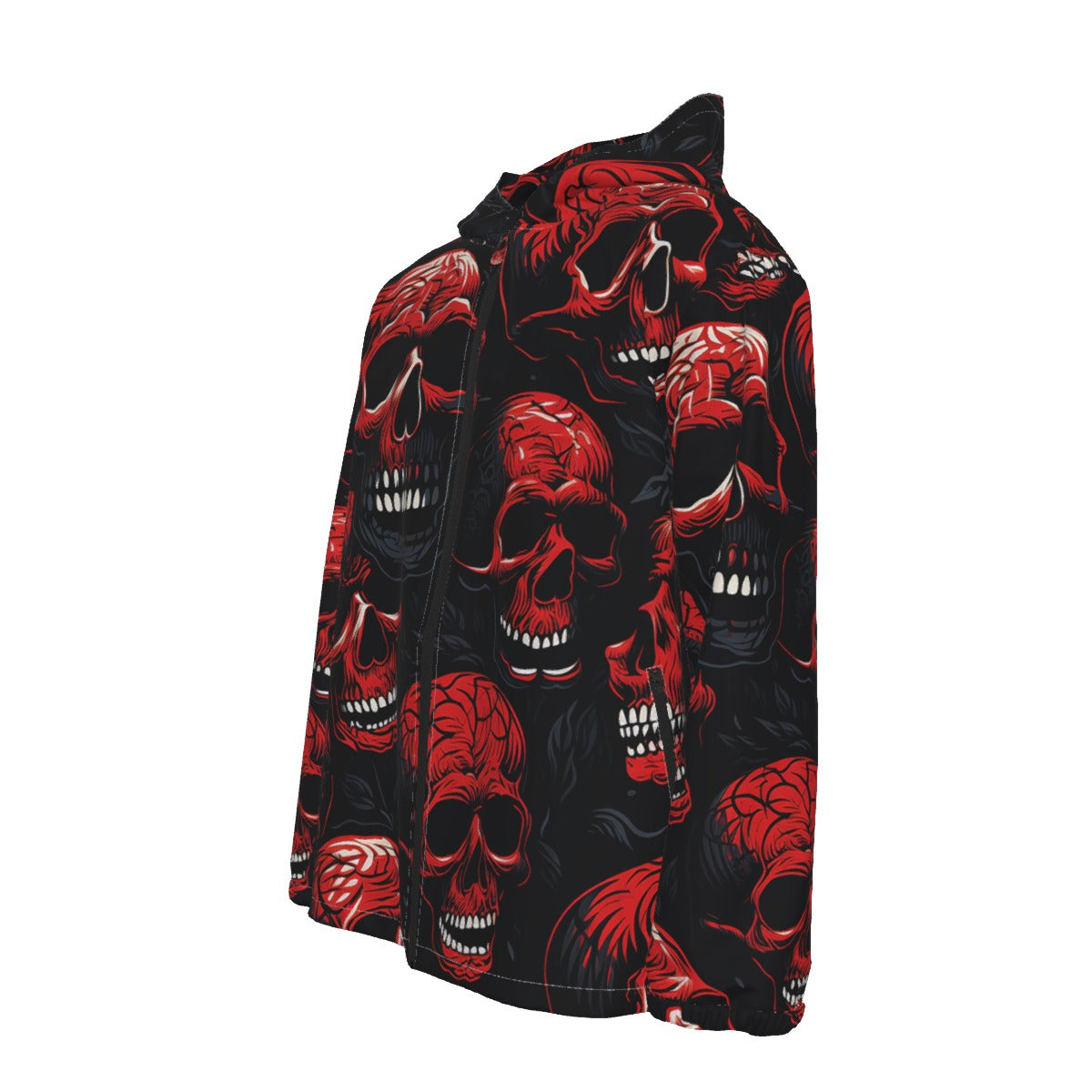 Men's Red Skull Hooded Windbreaker