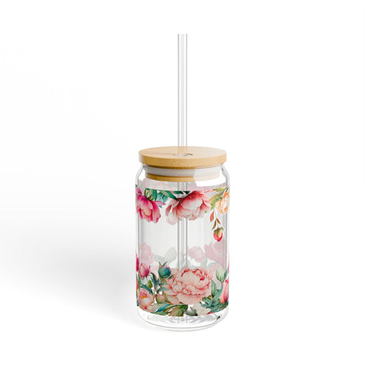 Pink Peony 16oz Glass Sipping Tumbler