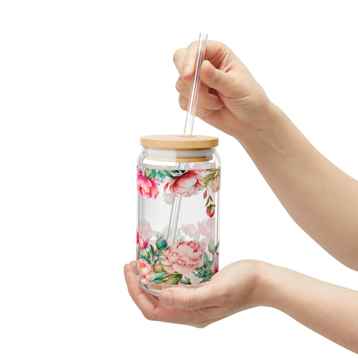 Pink Peony 16oz Glass Sipping Tumbler