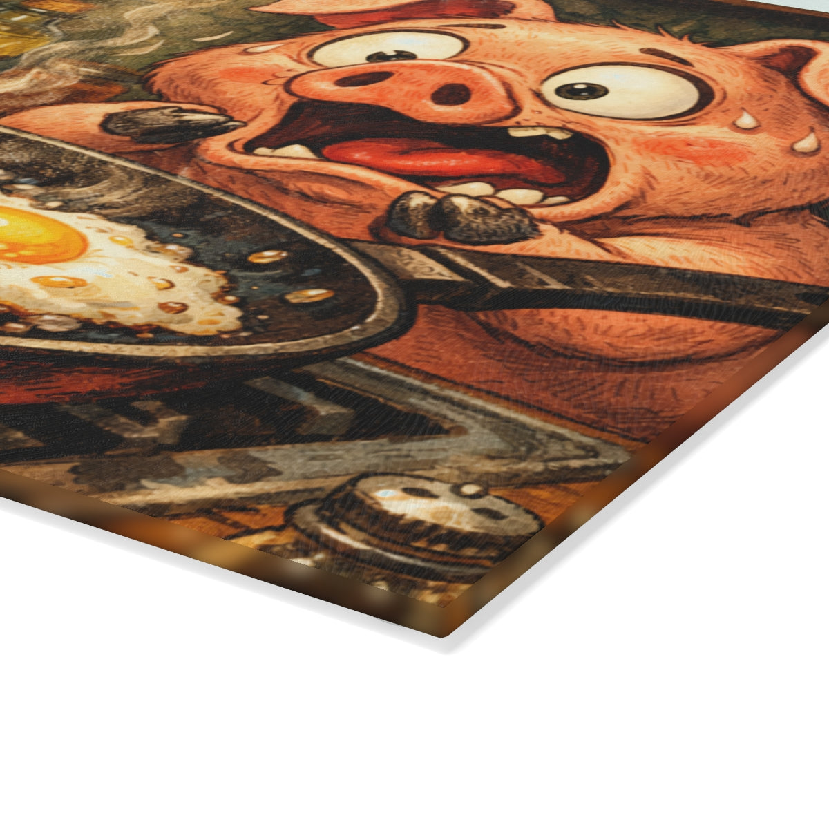 Shocked Bacon and Eggs Glass Cutting Board