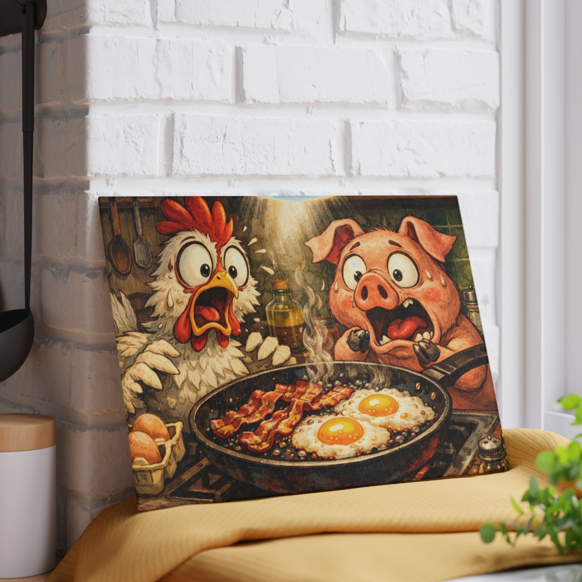 Shocked Bacon and Eggs Glass Cutting Board