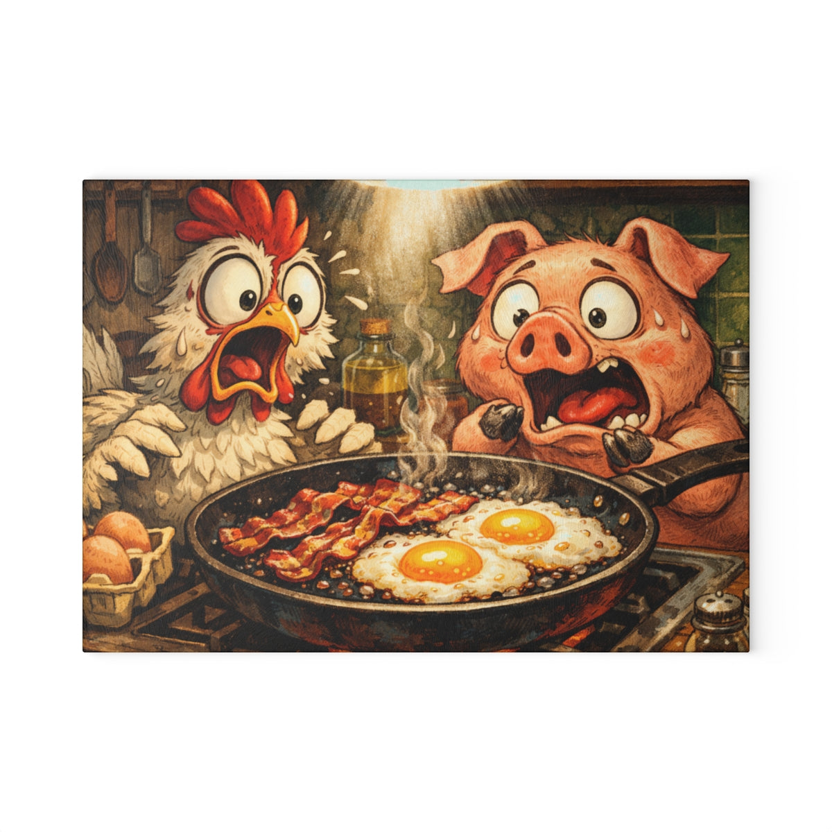 Shocked Bacon and Eggs Glass Cutting Board