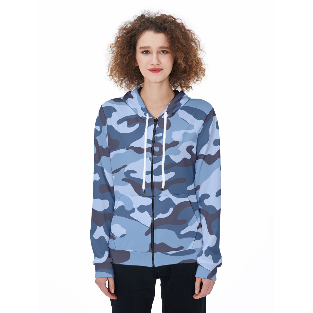 Ladies Blue Camo Short Zip-Up Hoodie