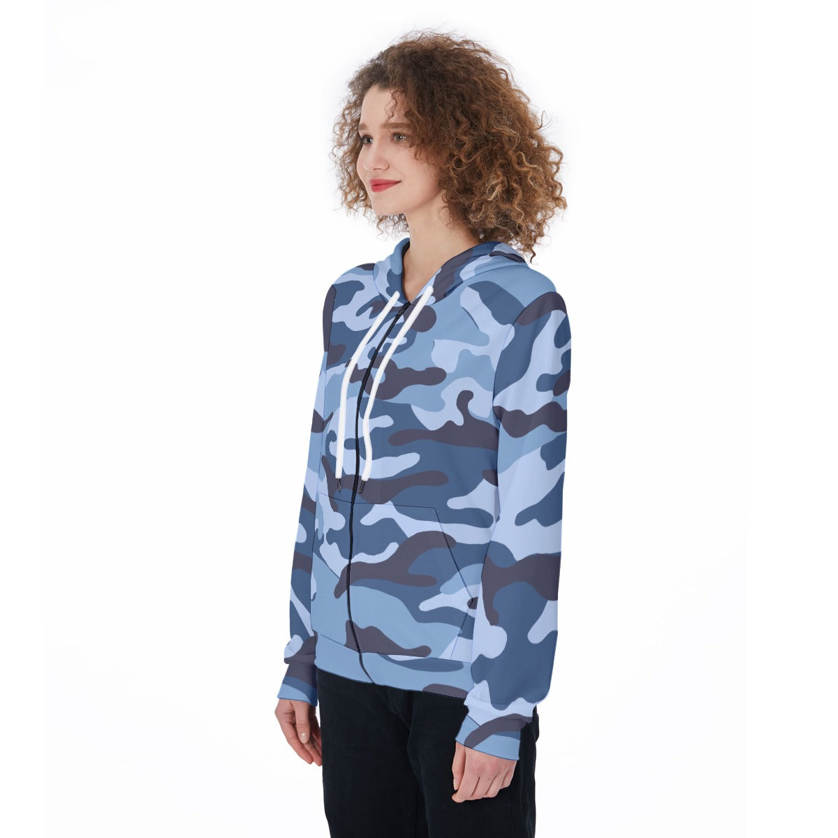 Ladies Blue Camo Short Zip-Up Hoodie