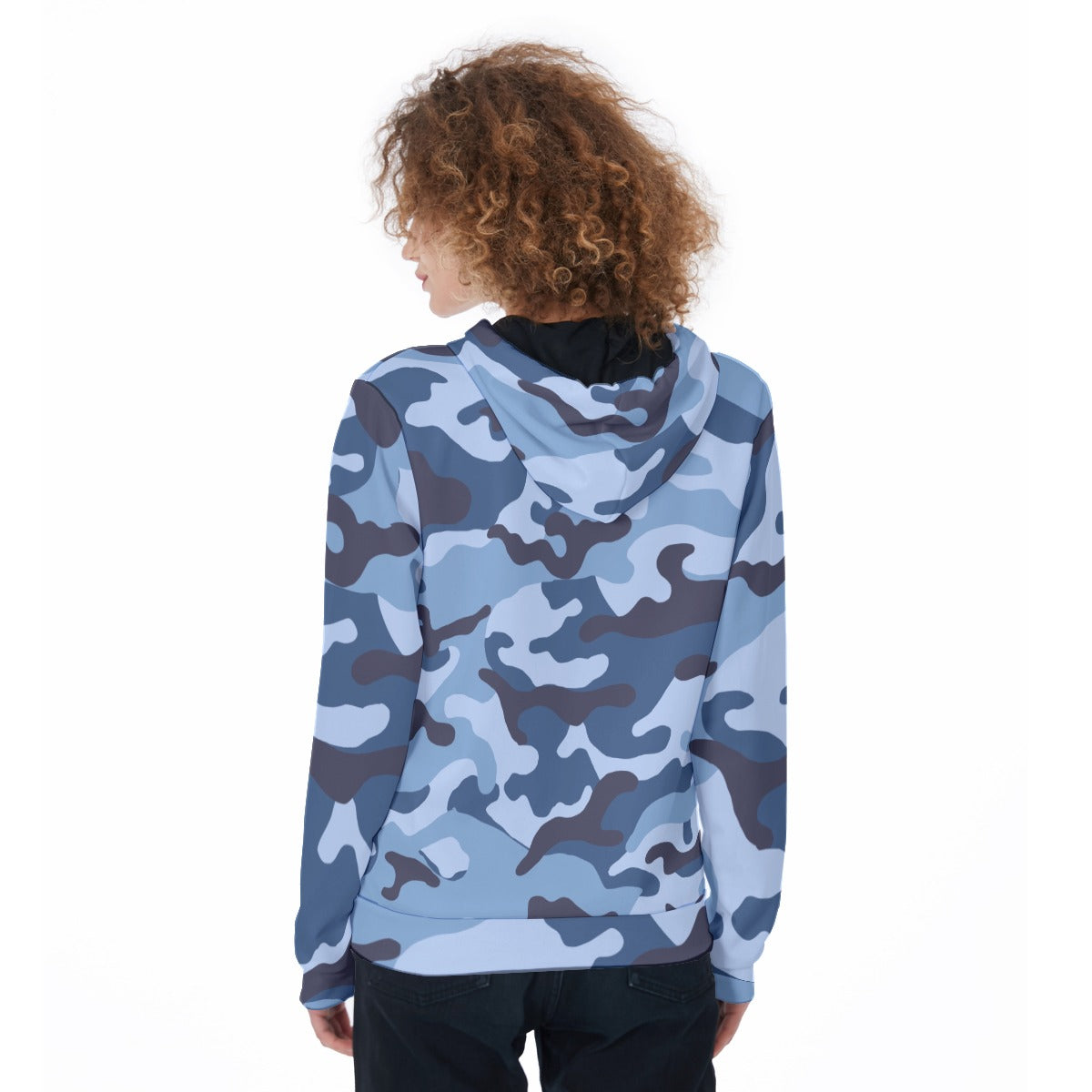 Ladies Blue Camo Short Zip-Up Hoodie