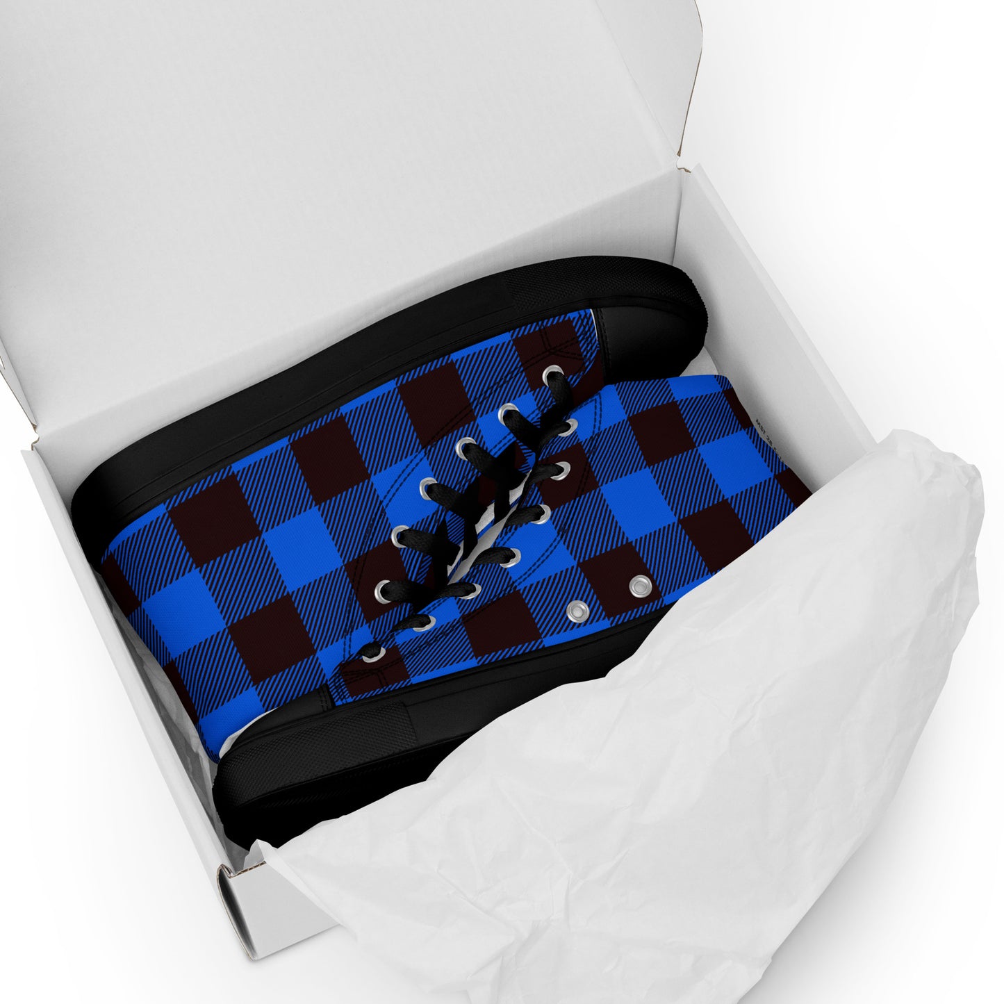 Ladies Blue Plaid High Top Sneakers