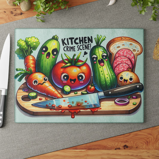 "Kitchen Crime Scene" Glass Cutting Board
