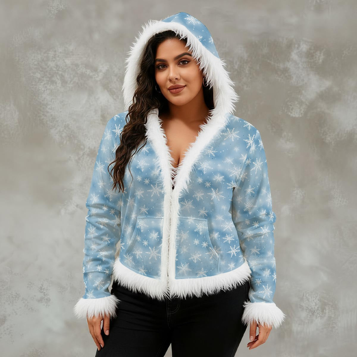 Ladies Faux Fur Trim Hooded Jacket