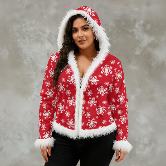 Red Faux Fur Trimmed Hooded Jacket