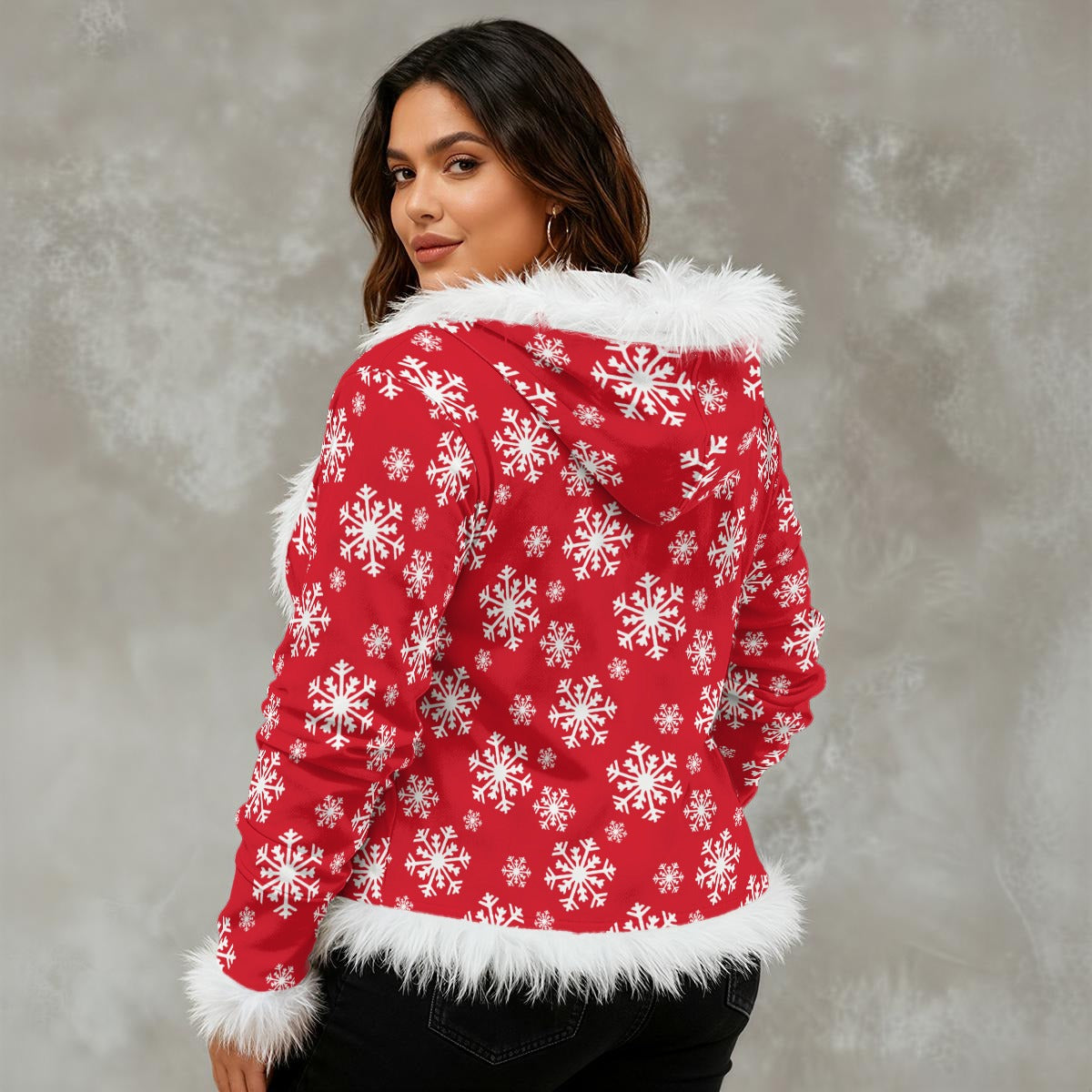 Red Faux Fur Trimmed Hooded Jacket