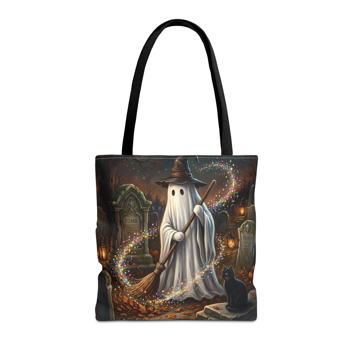 Ghost with Witch's Broom Tote Bag