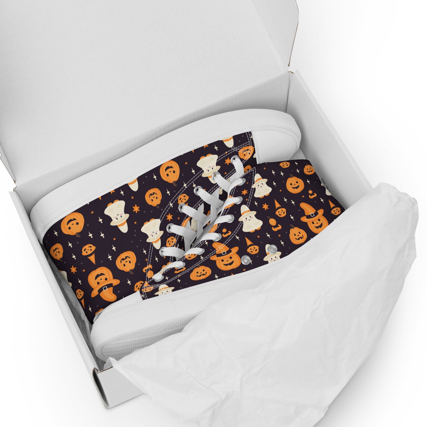 Ladies Ghost and Pumpkin High Top Sneakers