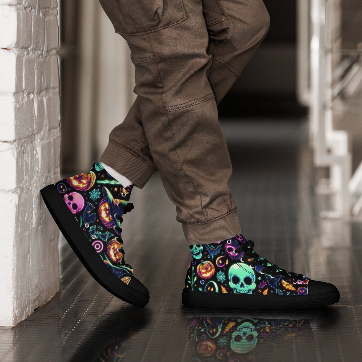 Men's Neon Skull and Jack-O-Lantern High Top Sneakers
