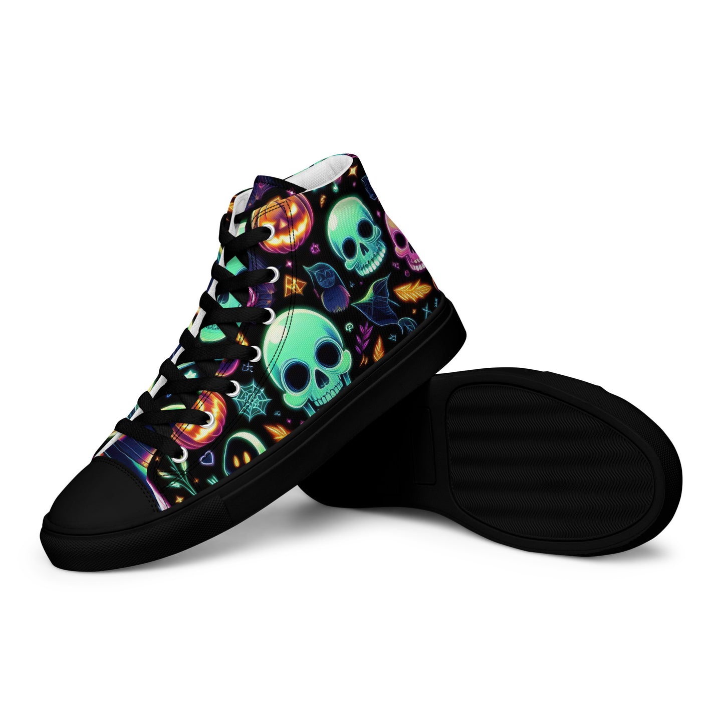 Men's Neon Skull and Jack-O-Lantern High Top Sneakers