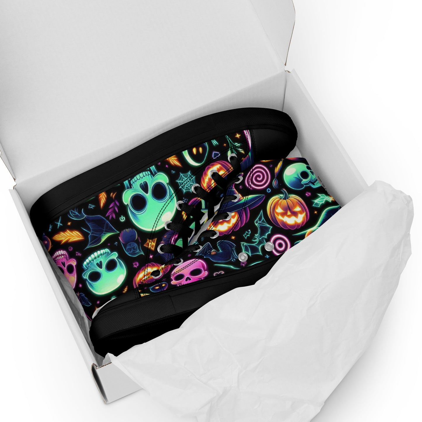 Men's Neon Skull and Jack-O-Lantern High Top Sneakers
