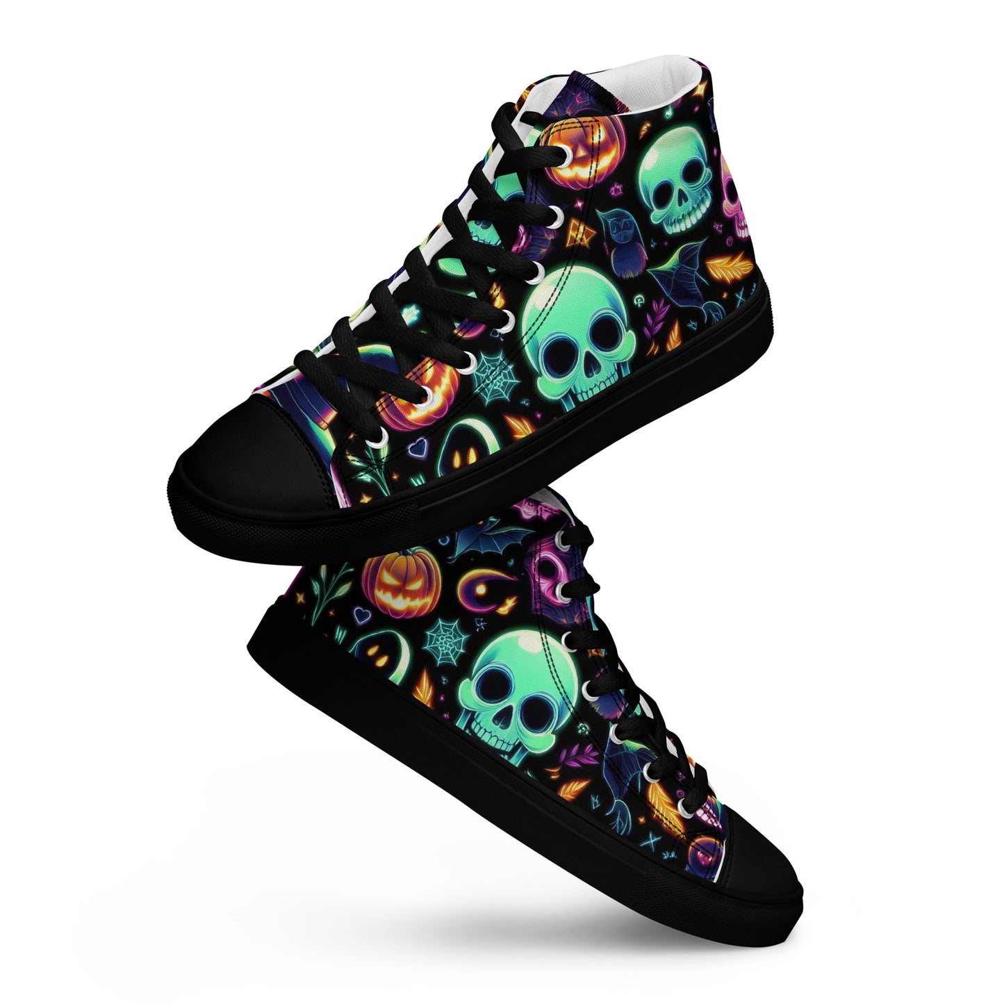 Men's Neon Skull and Jack-O-Lantern High Top Sneakers