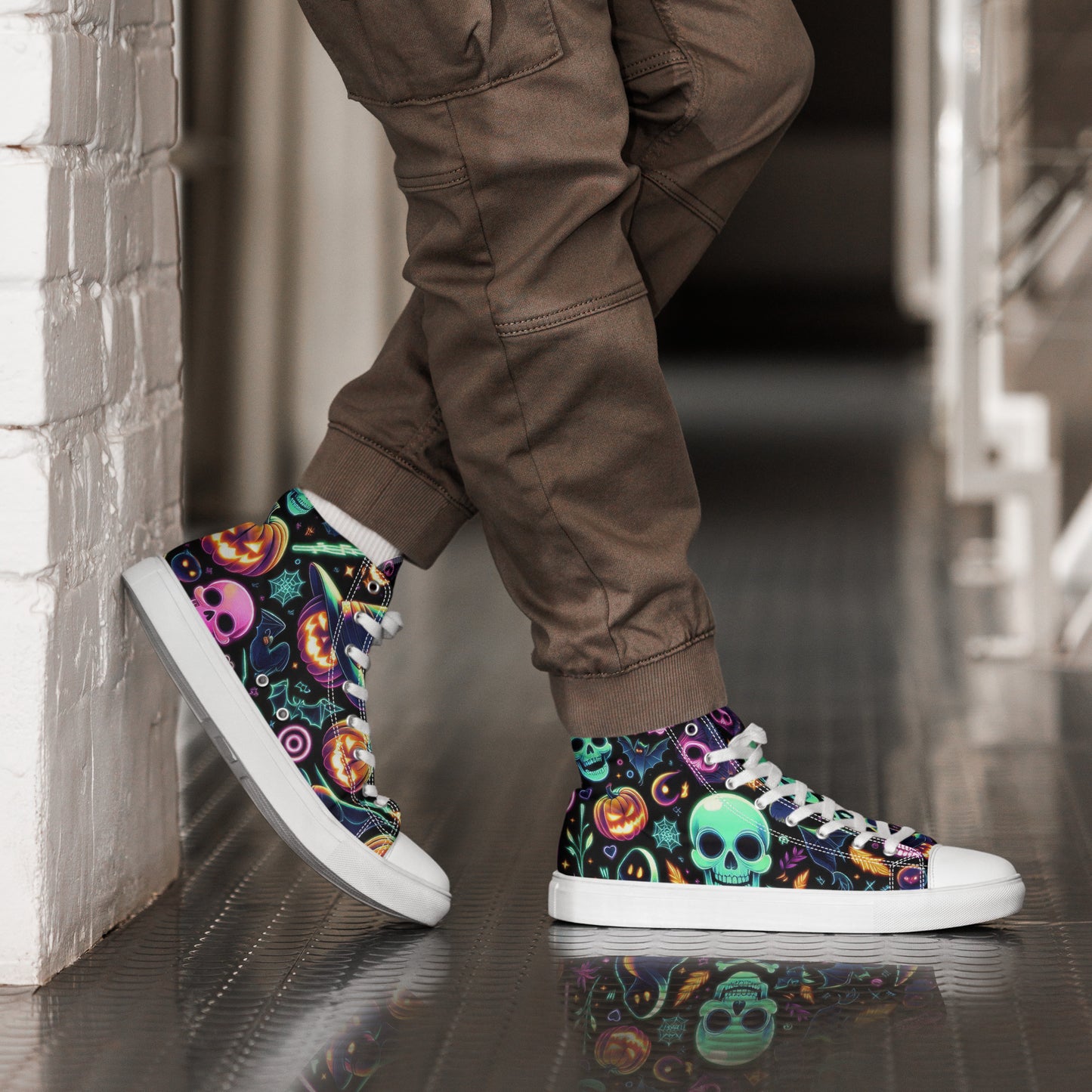 Men's Neon Skull and Jack-O-Lantern High Top Sneakers