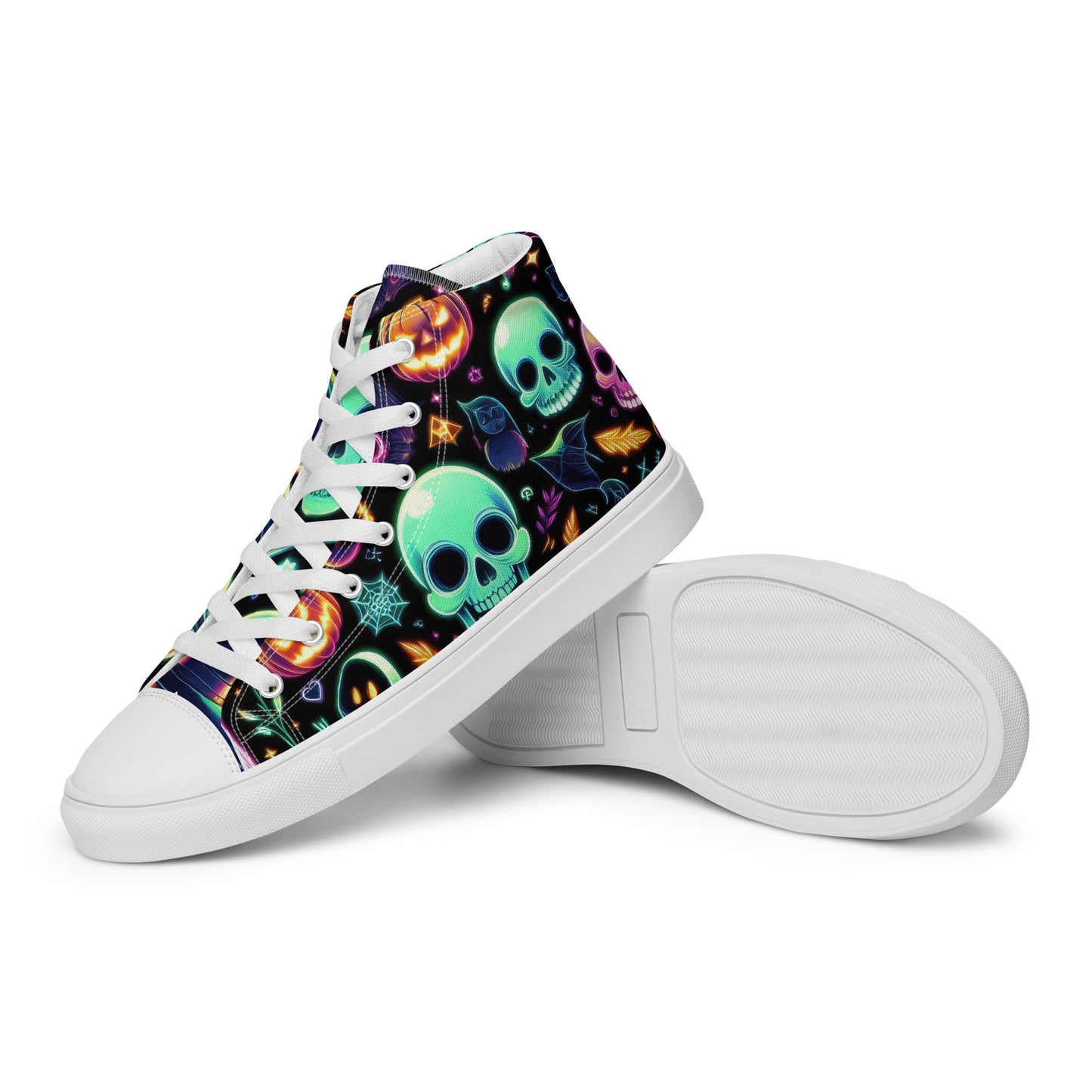 Men's Neon Skull and Jack-O-Lantern High Top Sneakers