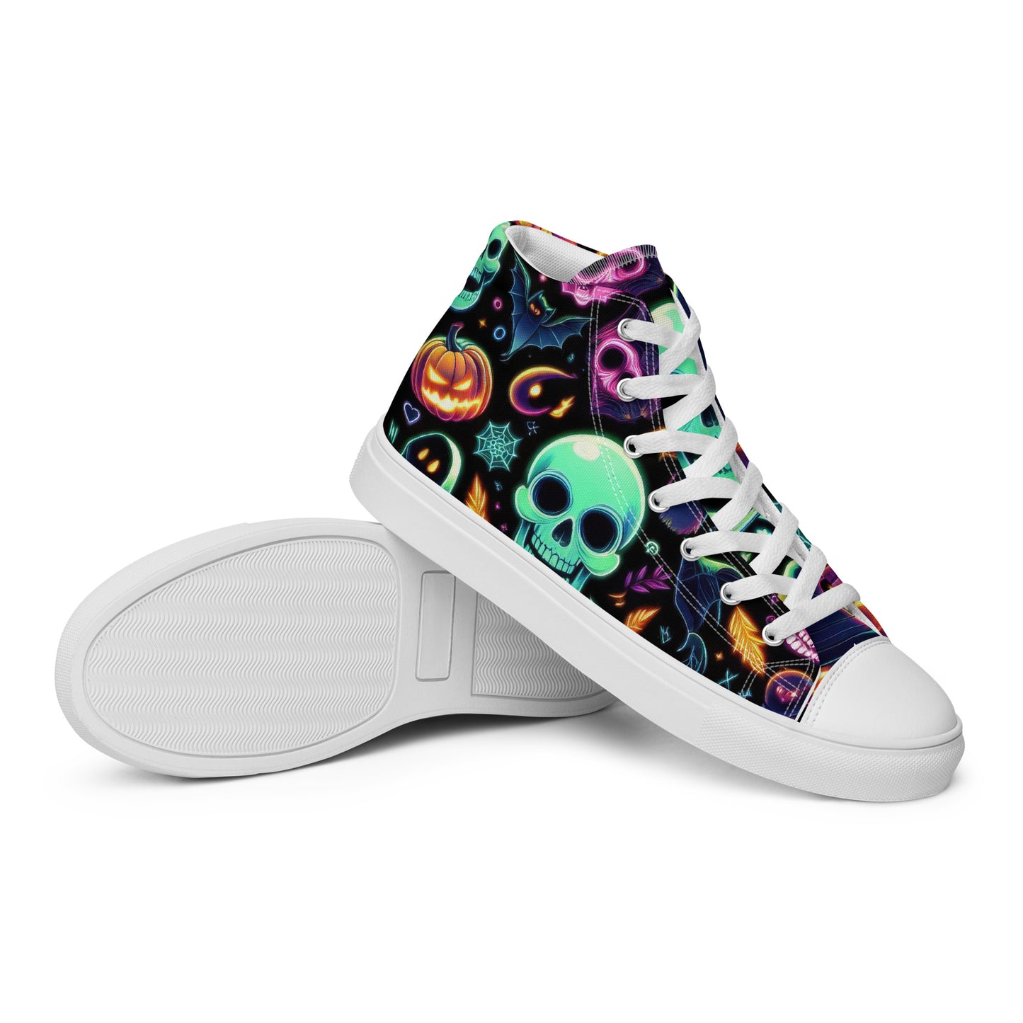 Men's Neon Skull and Jack-O-Lantern High Top Sneakers