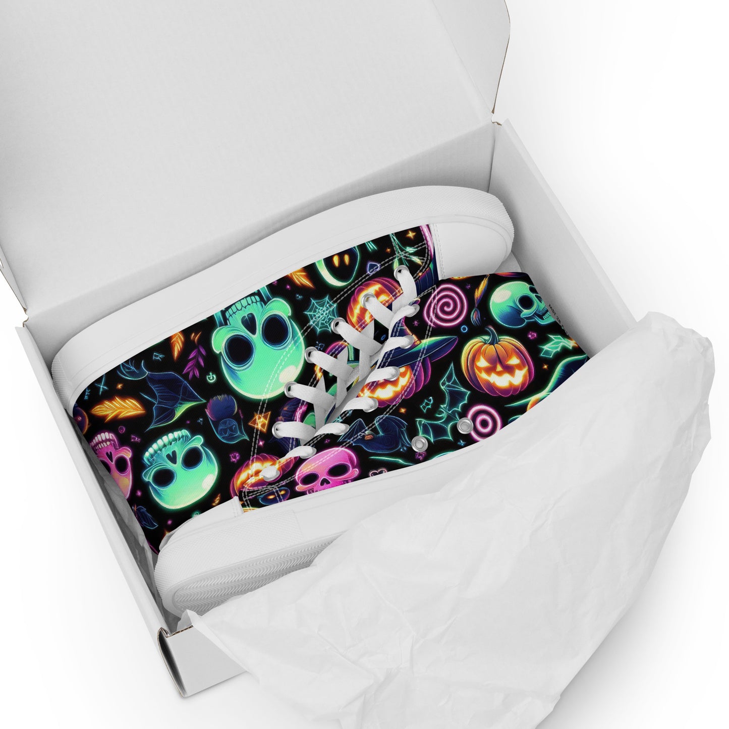 Men's Neon Skull and Jack-O-Lantern High Top Sneakers