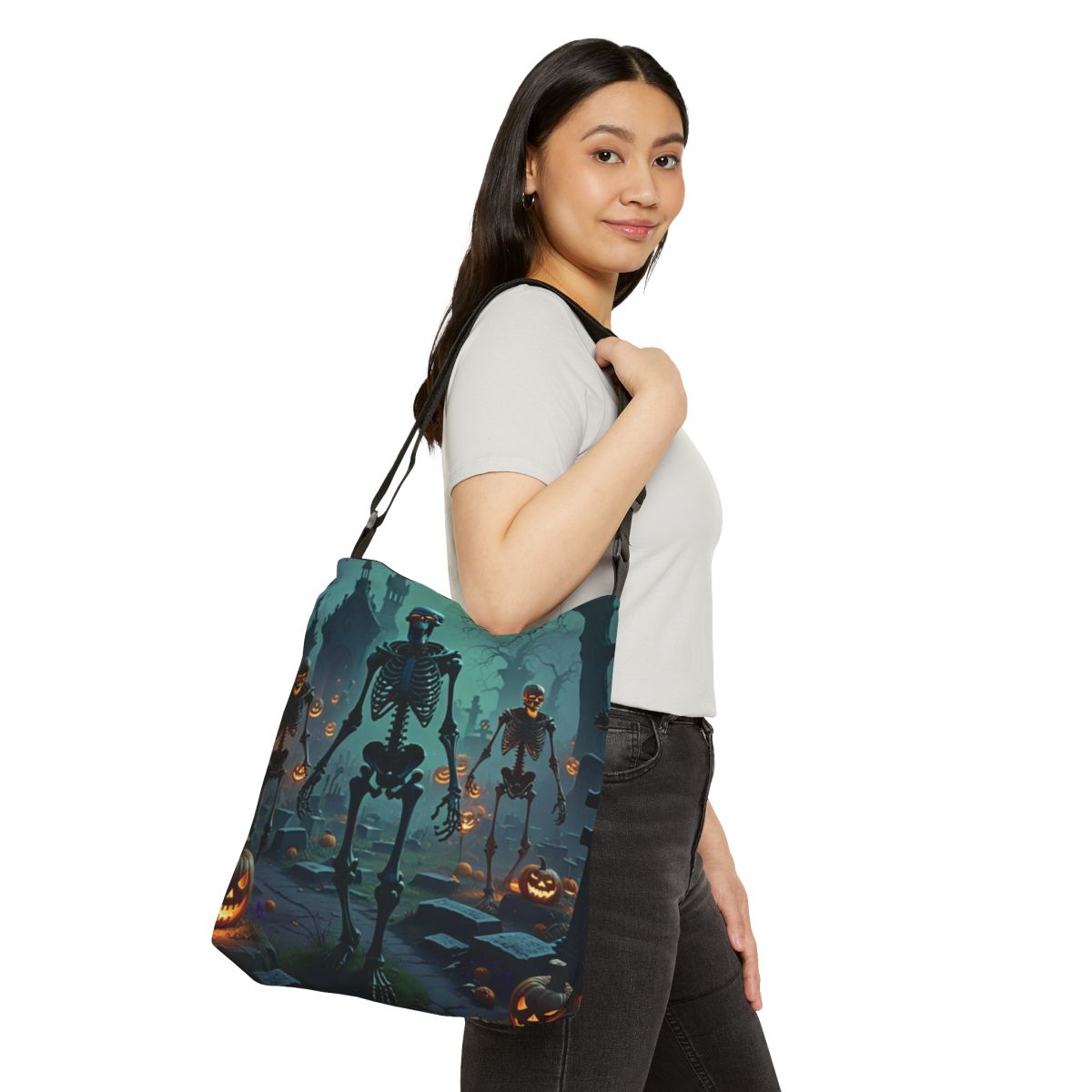 Skeleton Stroll Halloween Adjustable Tote Bag