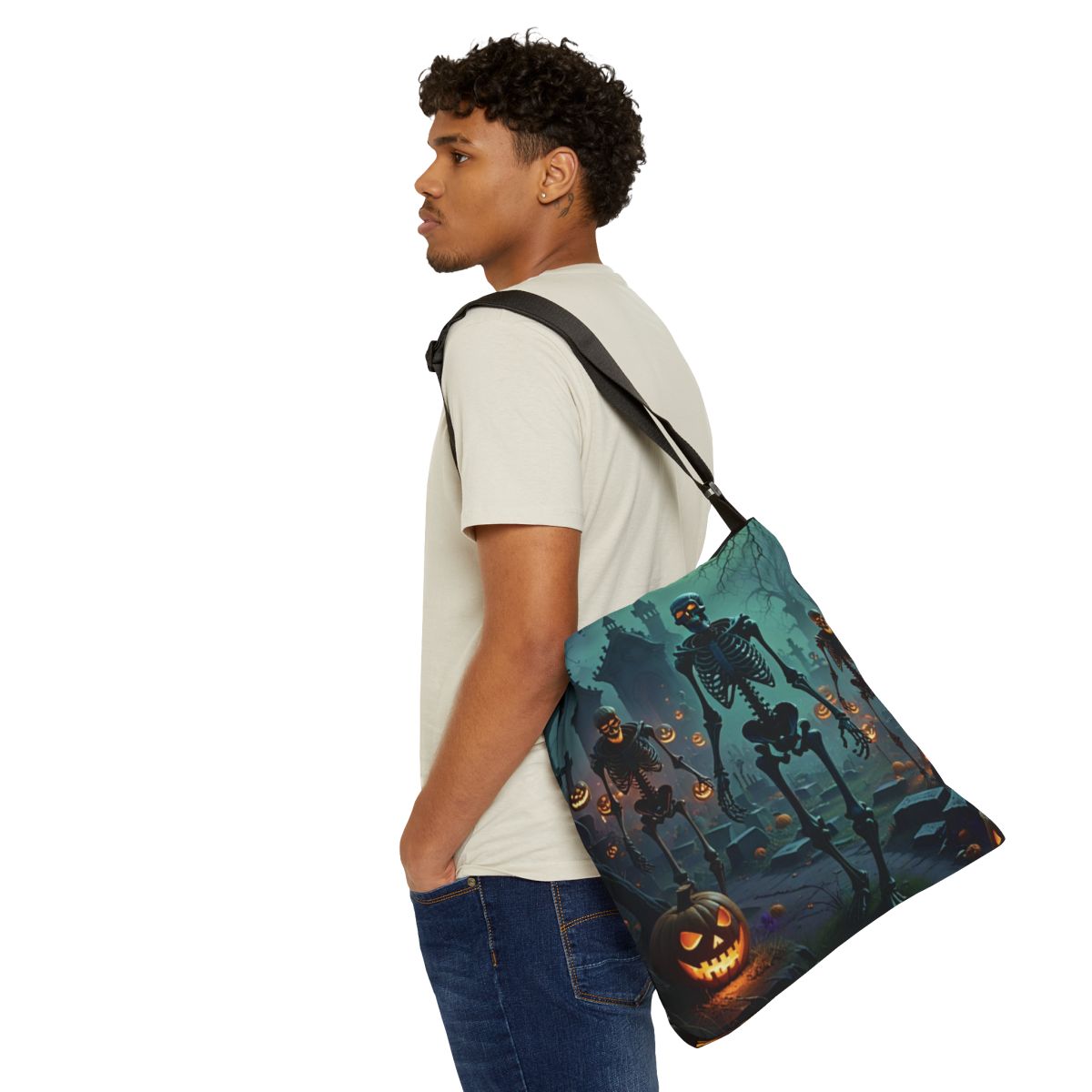 Skeleton Stroll Halloween Adjustable Tote Bag