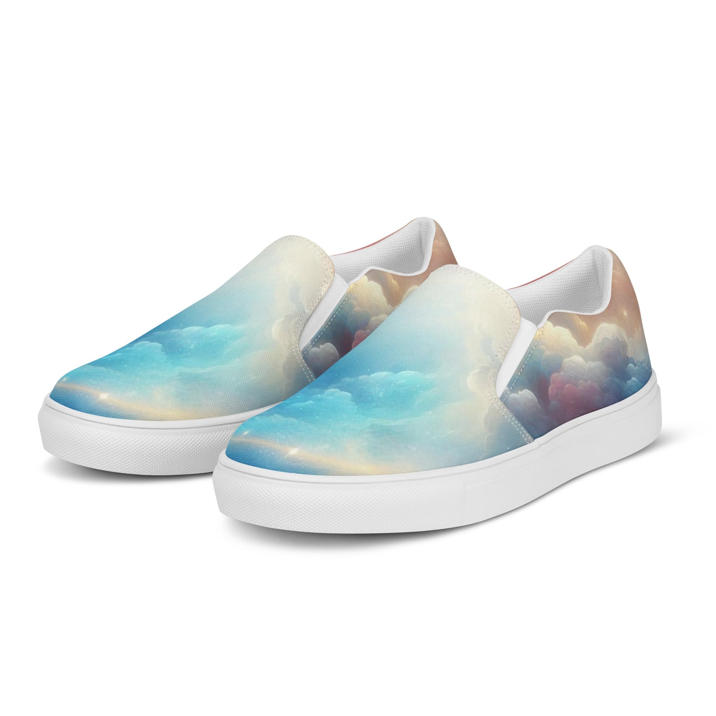 Ladies Blue Rainbow Clouds Slip-On Shoes