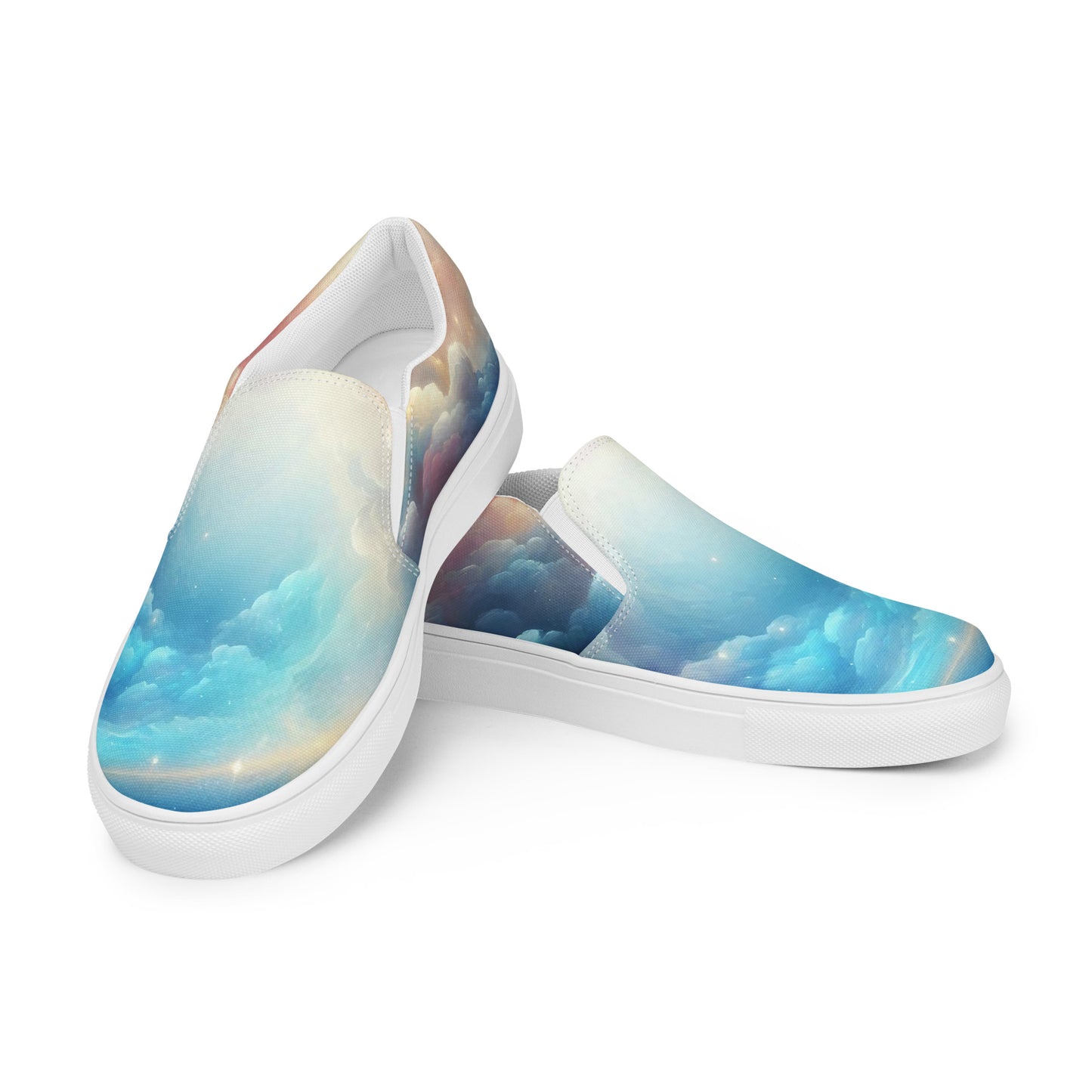 Ladies Blue Rainbow Clouds Slip-On Shoes