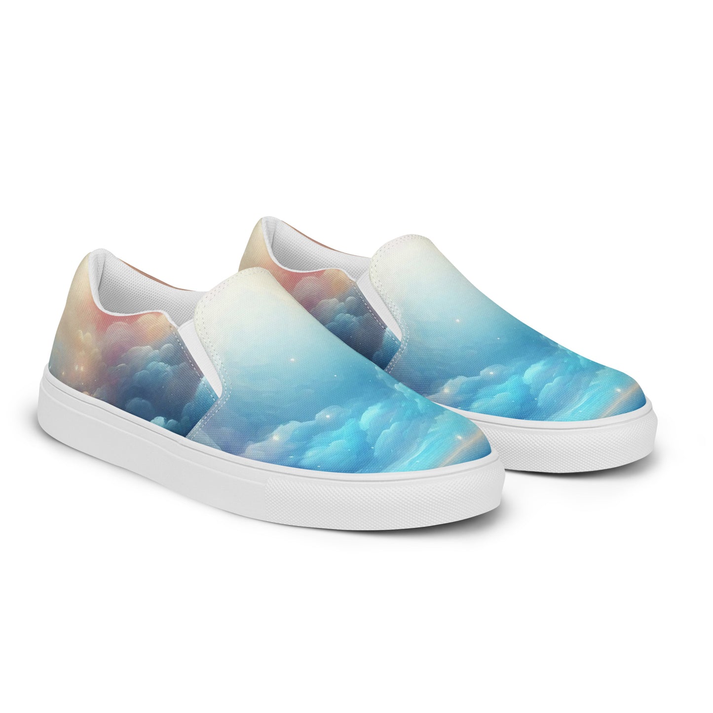 Ladies Blue Rainbow Clouds Slip-On Shoes