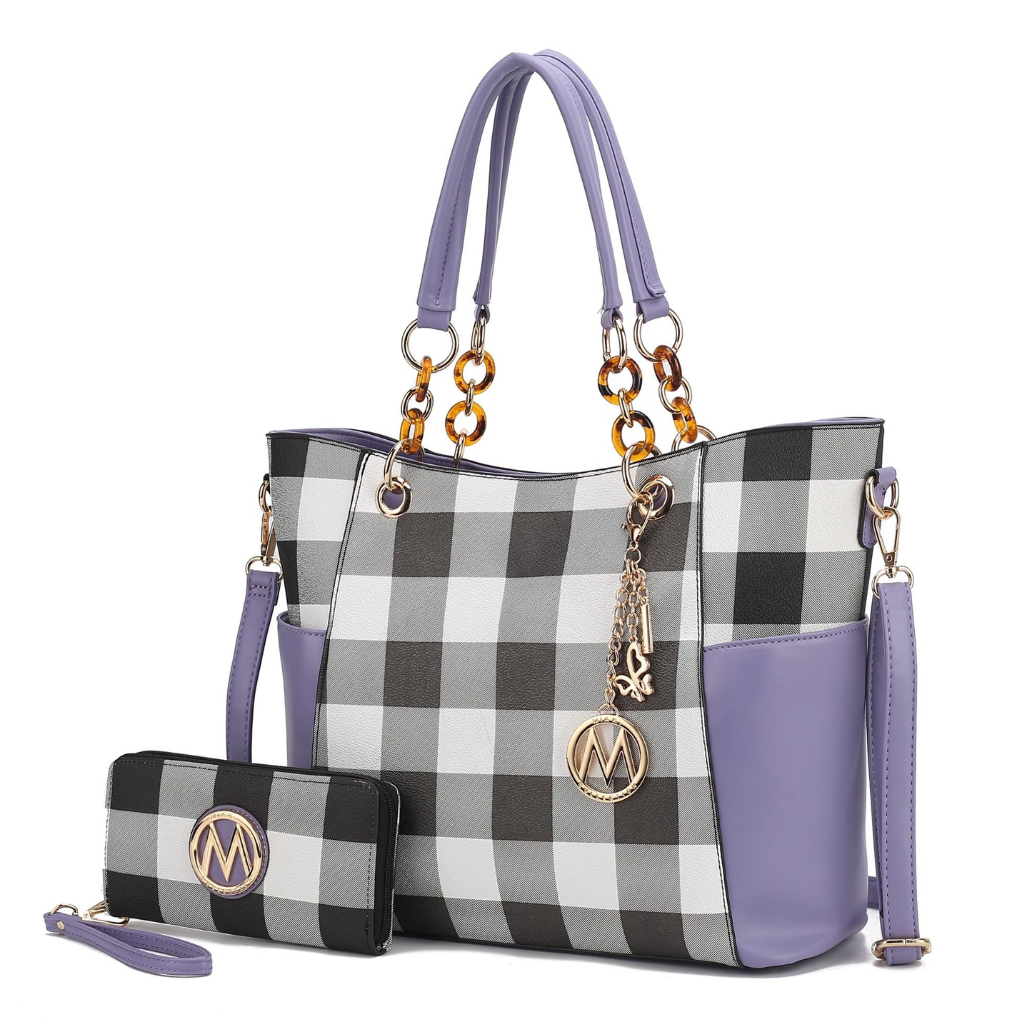 MKF Collection Bonita Checker Tote Handbag & Wallet Set Women by Mia K