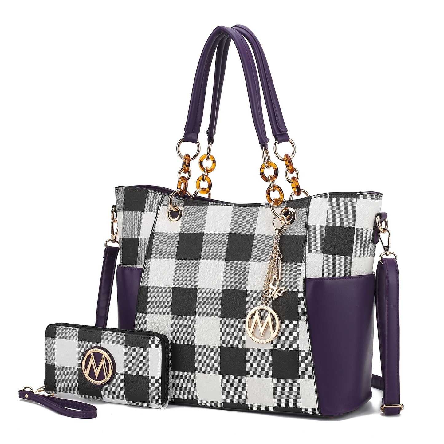 MKF Collection Bonita Checker Tote Handbag & Wallet Set Women by Mia K
