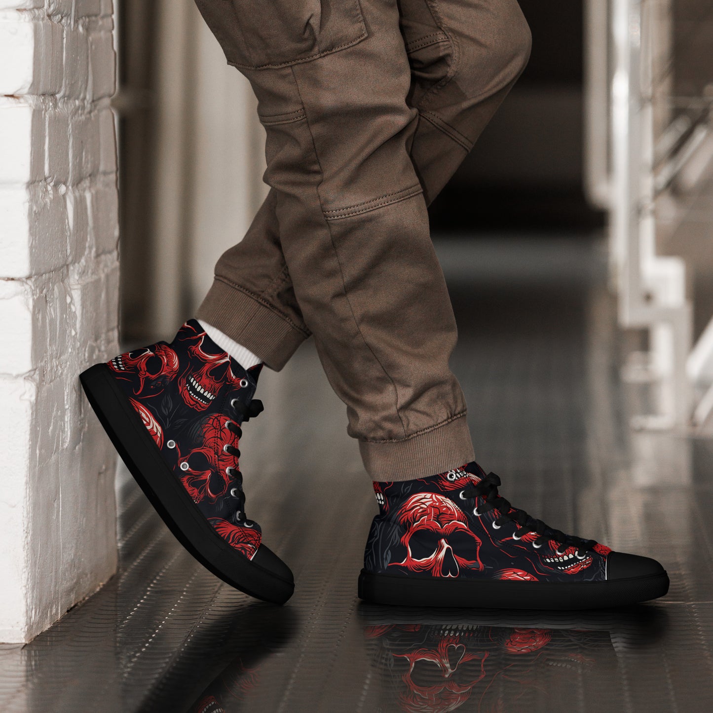 Men's Red Skull High Top Sneakers