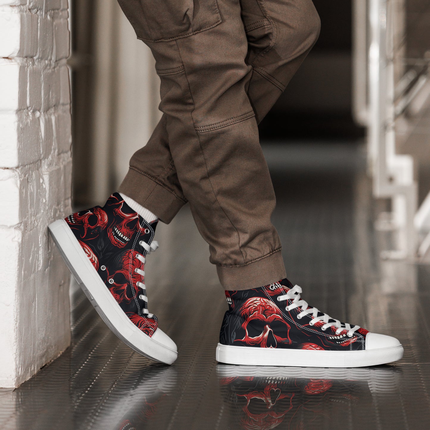 Men's Red Skull High Top Sneakers