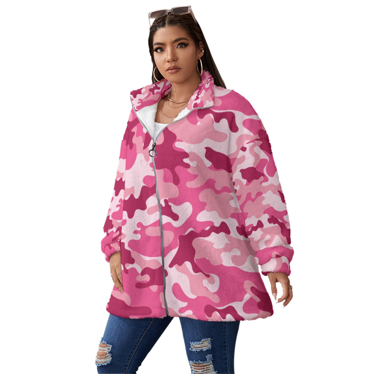 Ladies Pink Camouflage Fleece Coat