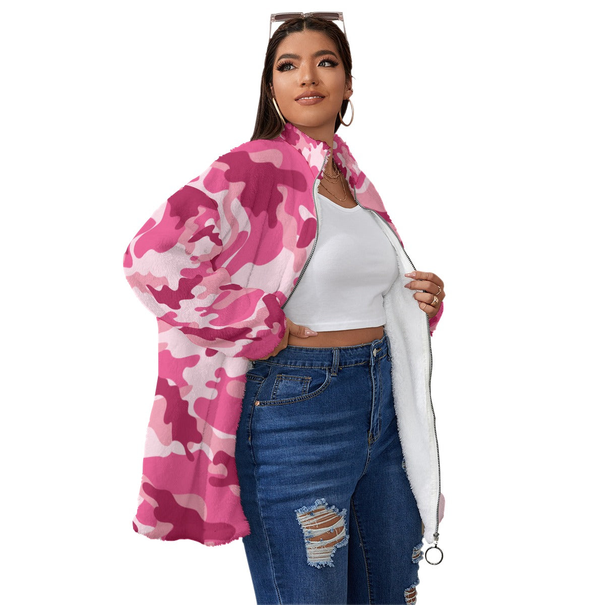 Ladies Pink Camouflage Fleece Coat