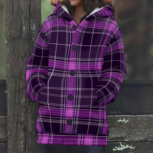 Ladies Purple Plaid Hooded Coat