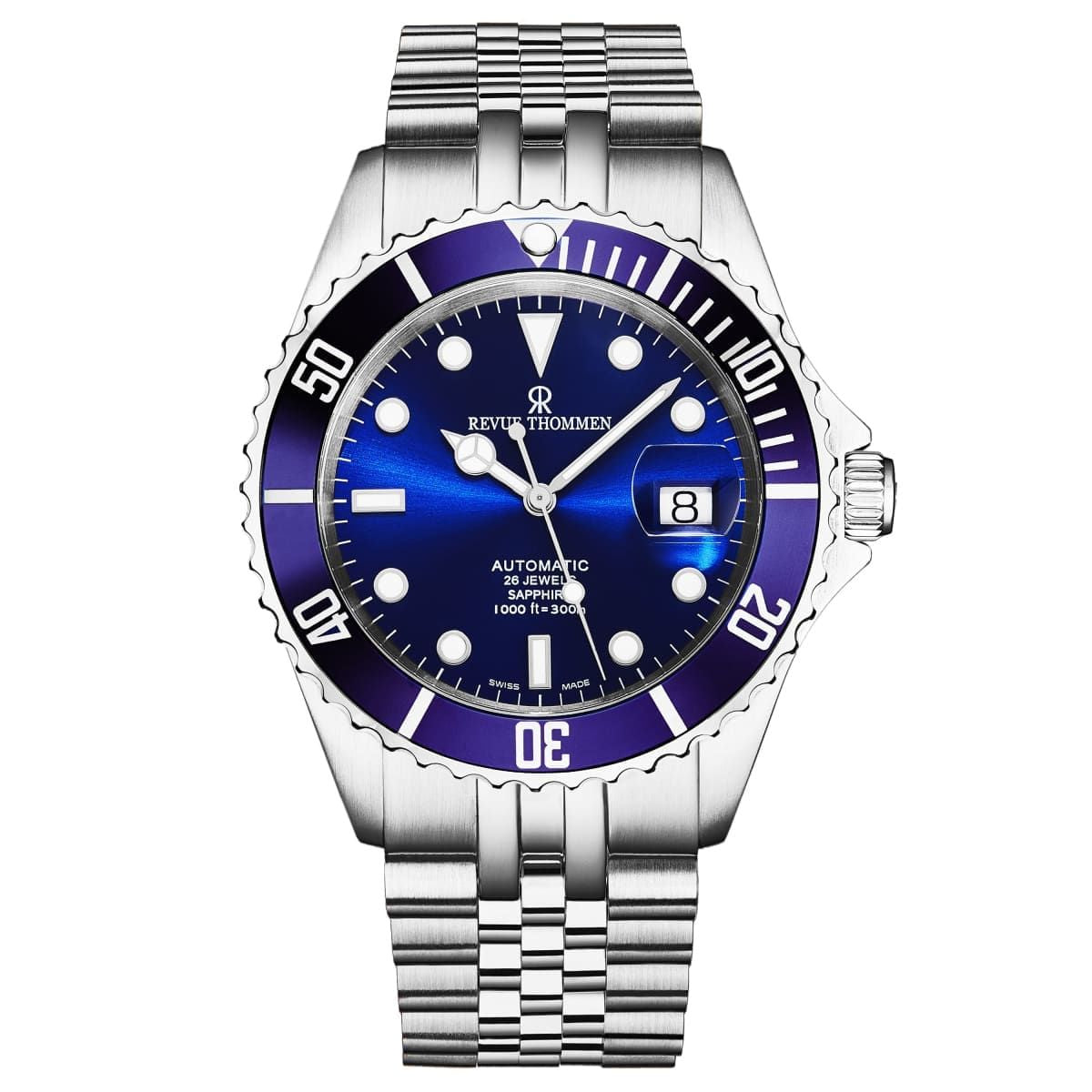 Revue Thommen Men's 'Diver' Blue Dial Blue Face Stainless Steel Bracelet Automatic Watch