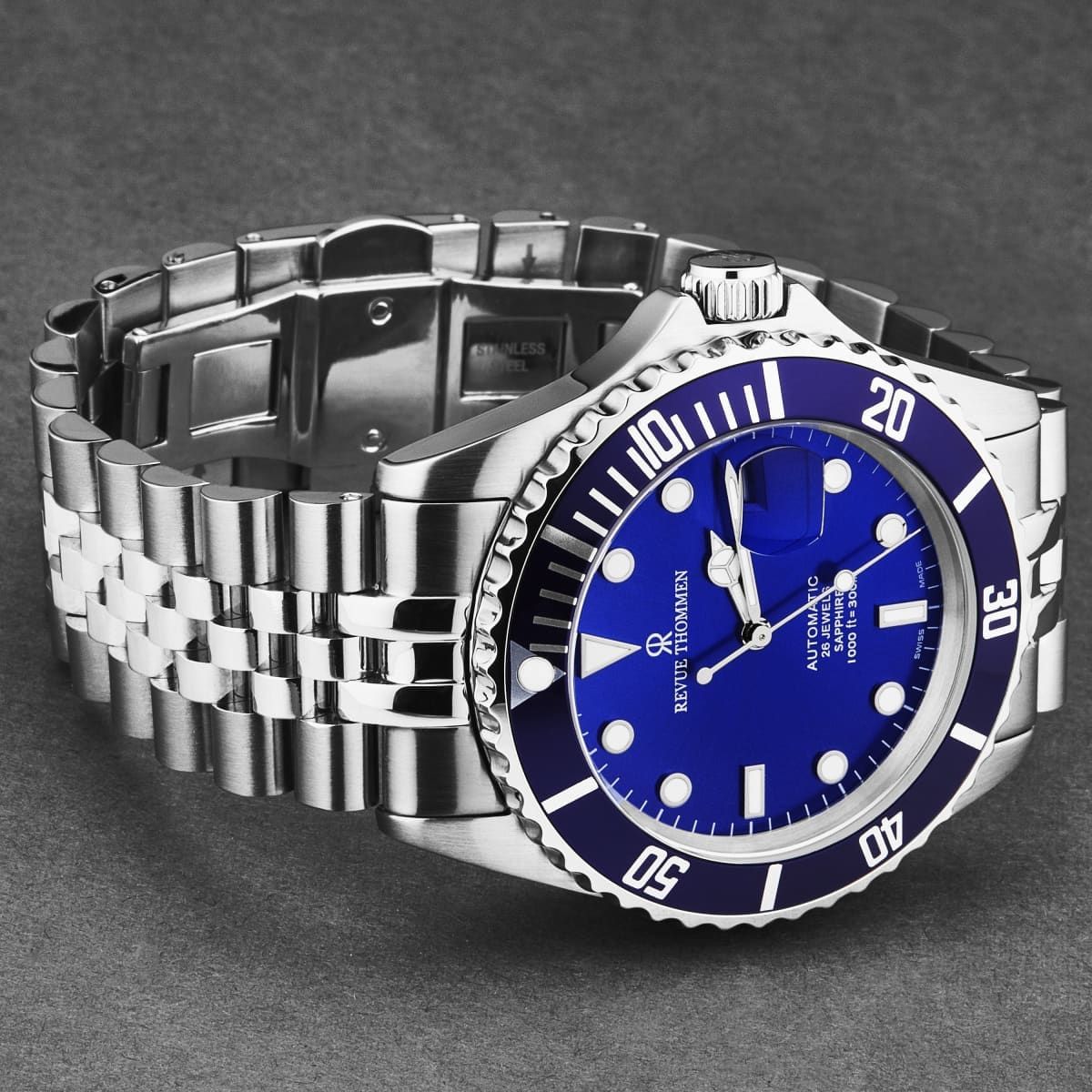 Revue Thommen Men's 'Diver' Blue Dial Blue Face Stainless Steel Bracelet Automatic Watch