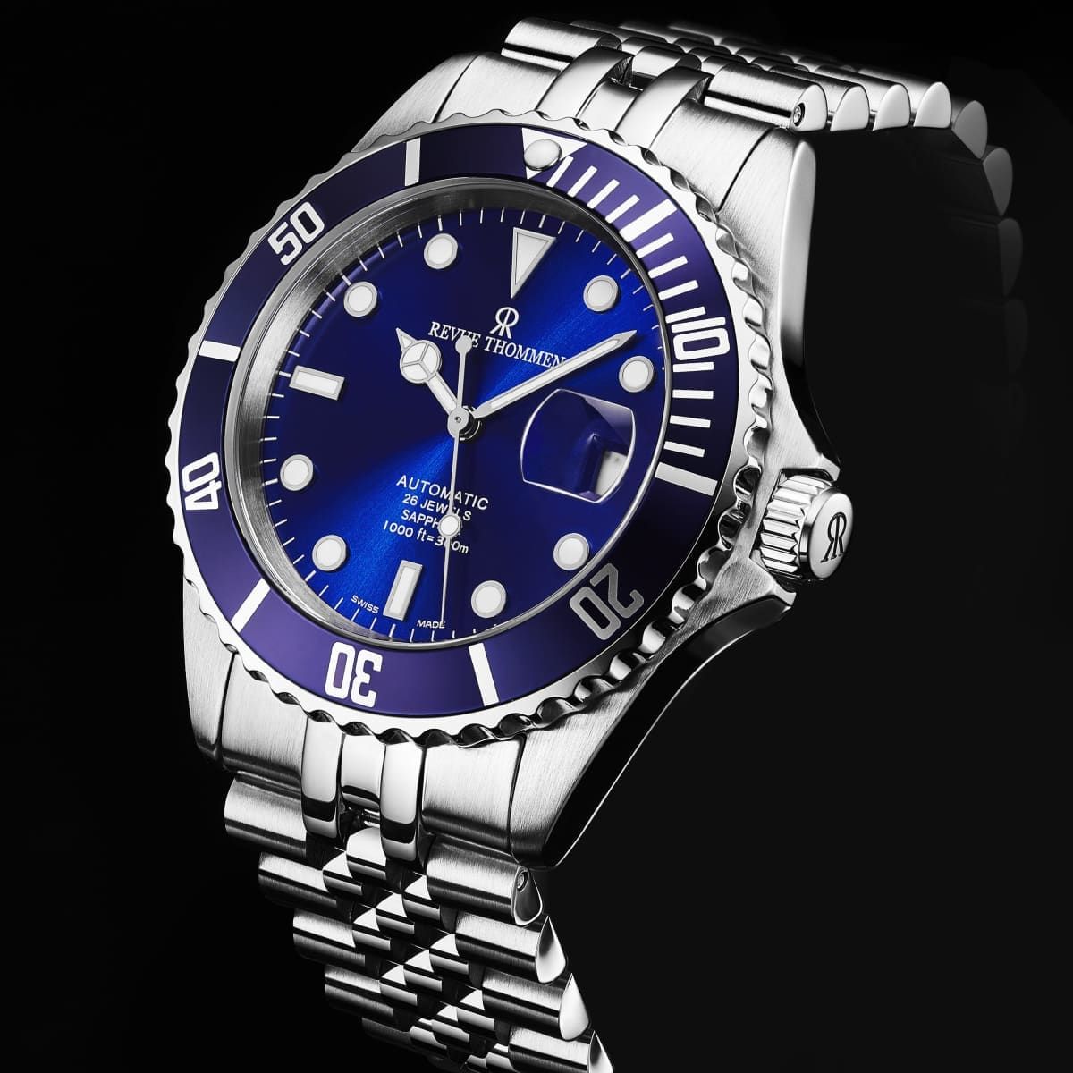 Revue Thommen Men's 'Diver' Blue Dial Blue Face Stainless Steel Bracelet Automatic Watch