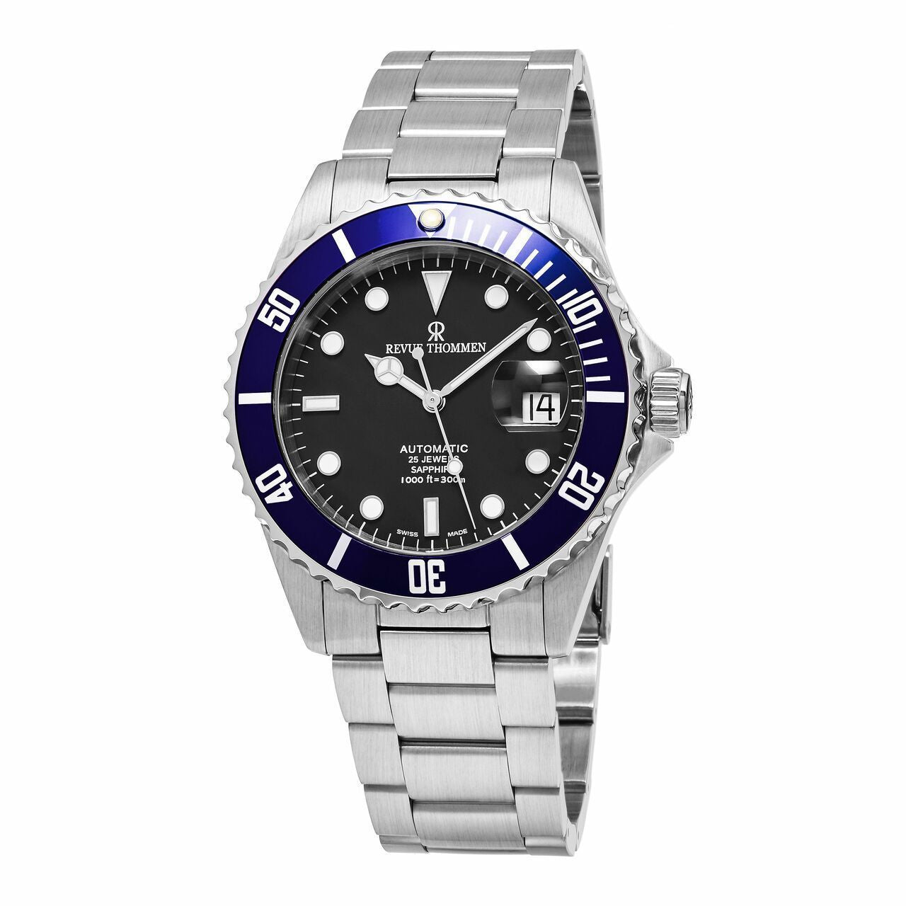 Revue Thommen Diver Blue Top Bezel Black Dial Men's Automatic Stainless Watch