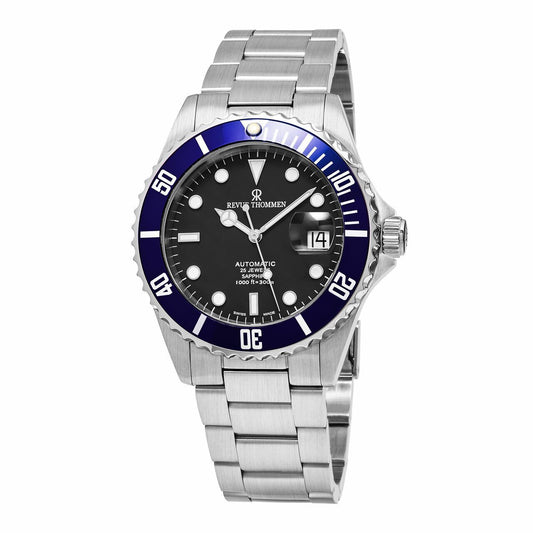 Revue Thommen Diver Blue Top Bezel Black Dial Men's Automatic Stainless Watch