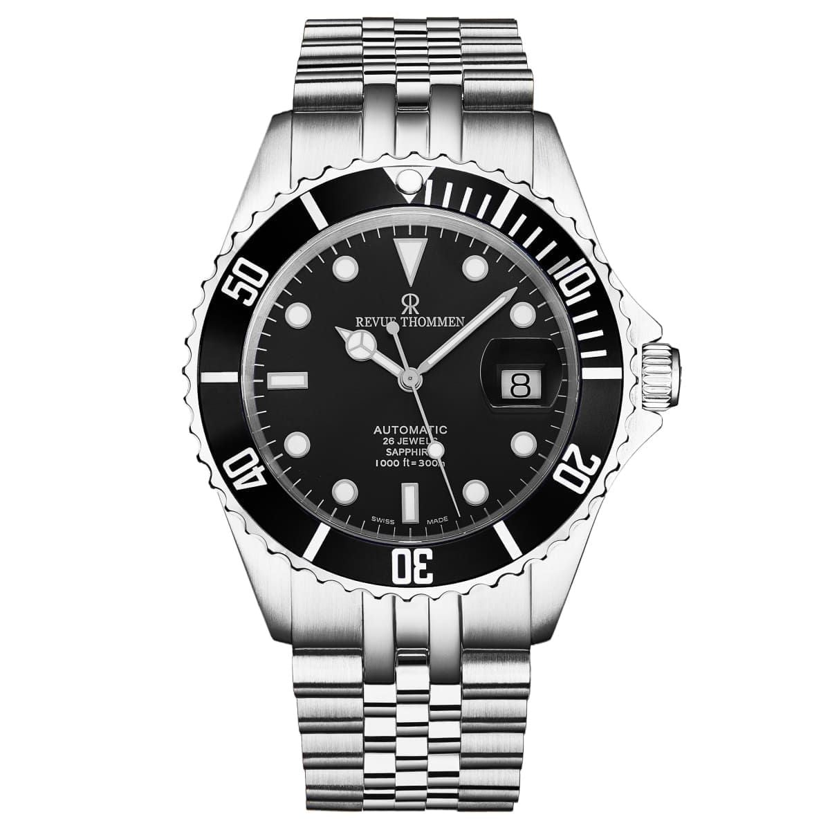 Revue Thommen Men's 'Diver' Black Dial Stainless Steel Bracelet Automatic Watch
