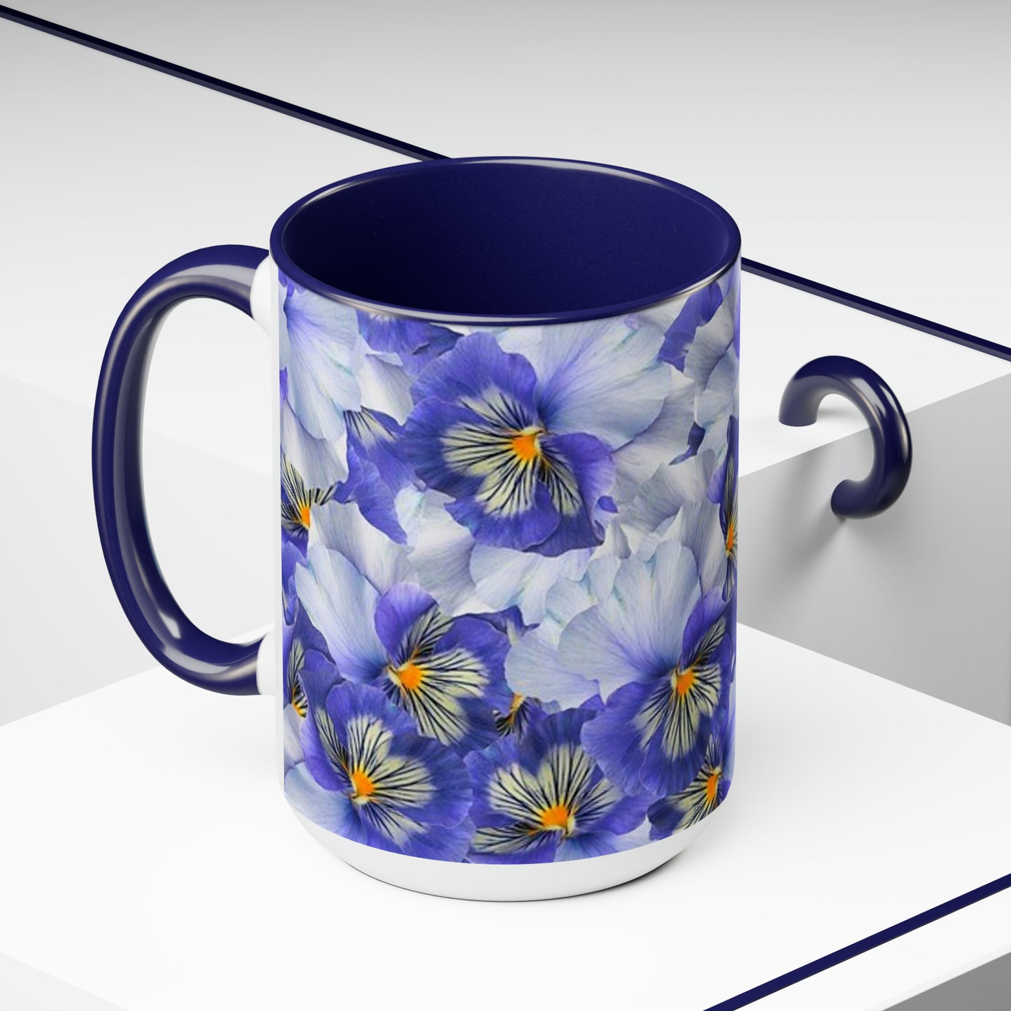 Two Tone Blue Floral Coffee Mug