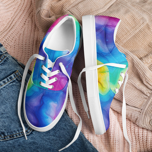 Women's Blue Tie Dye Lace Up Canvas Shoes