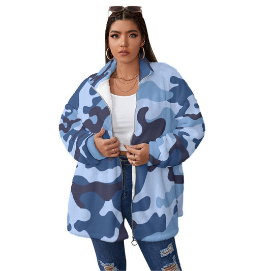Ladies Blue Camo Fleece Coat