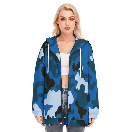 Ladies Blue Camo Zip Up Hoodie