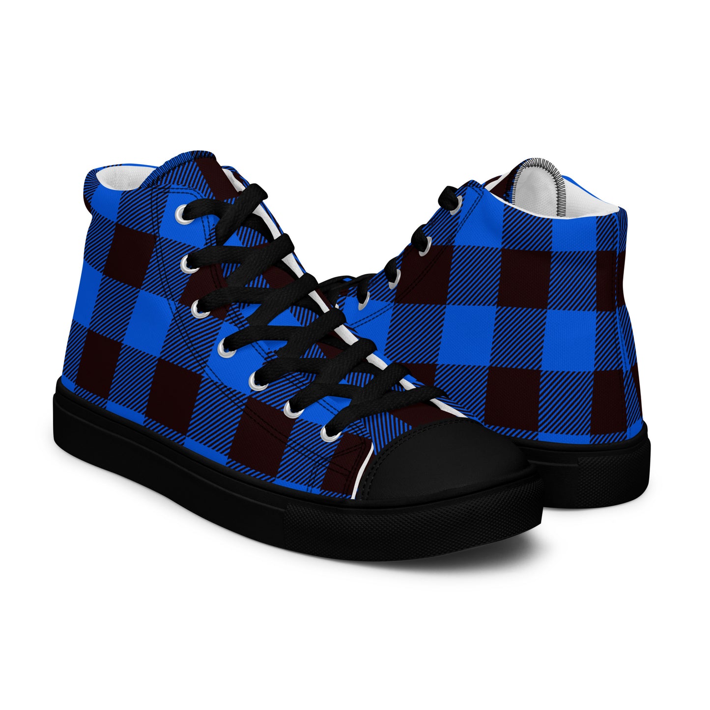 Ladies Blue Plaid High Top Sneakers