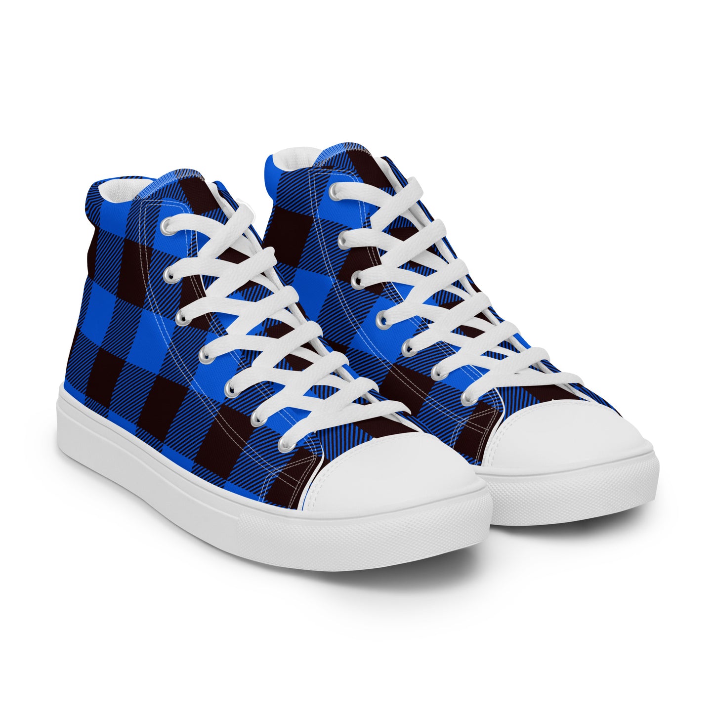 Ladies Blue Plaid High Top Sneakers