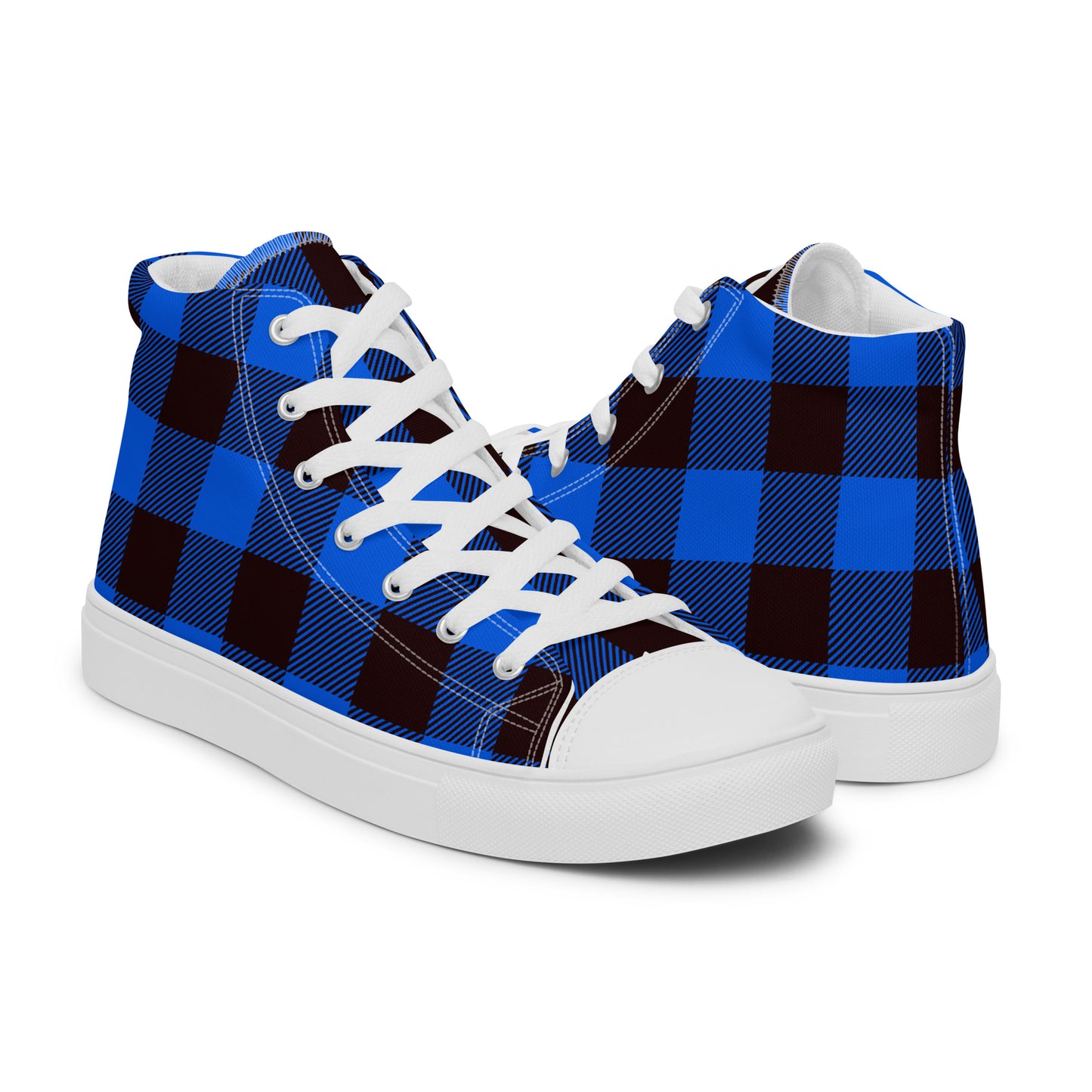 Ladies Blue Plaid High Top Sneakers