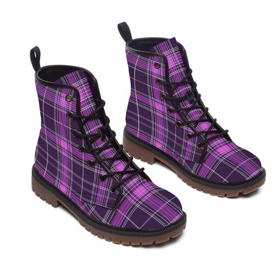 Ladies Purple Plaid Martin Boots